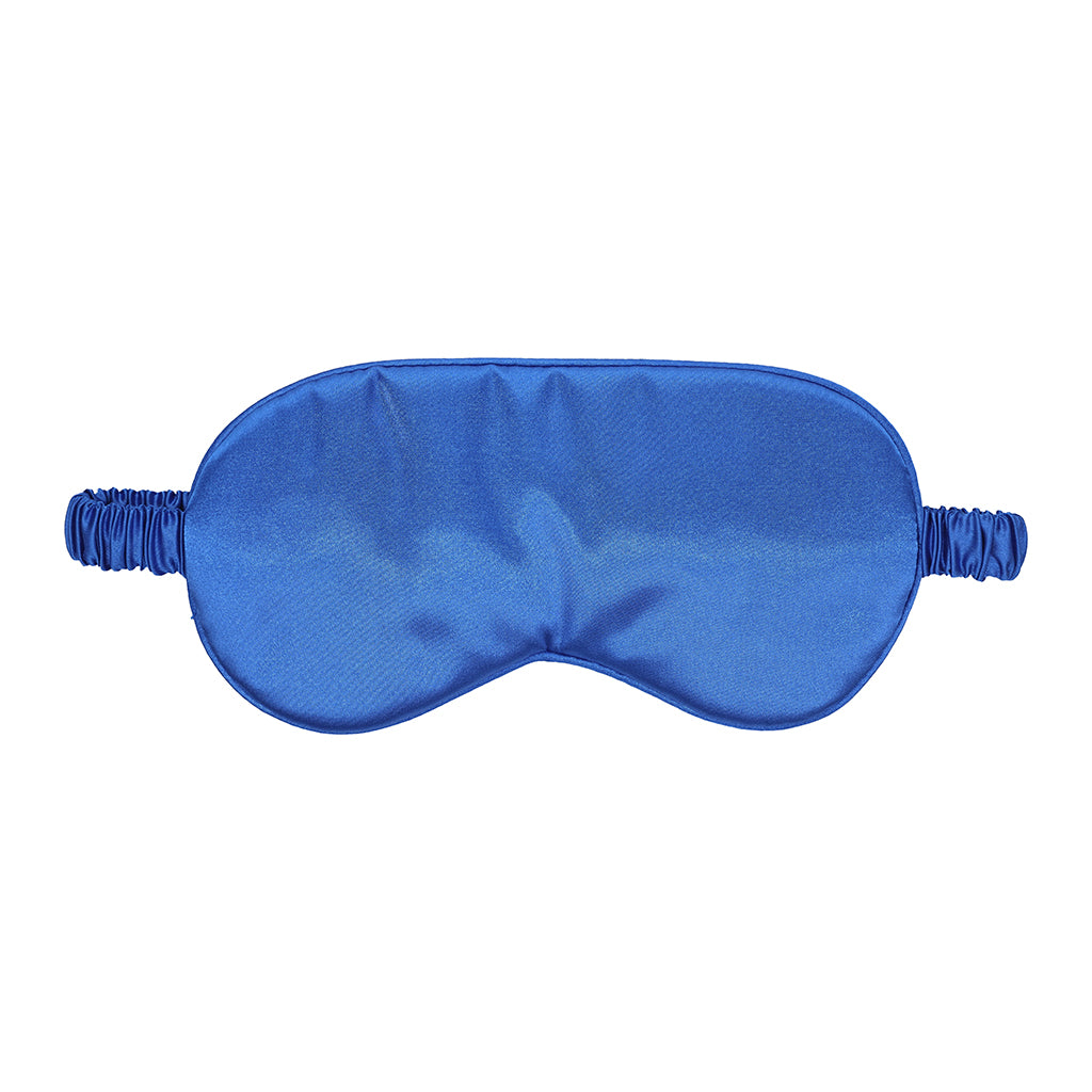 Ouch! Satin Mask Royal Blue satin blindfold draped over a dark background