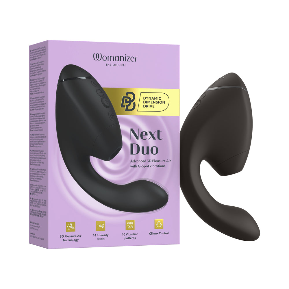 Womanizer Next Duo Black dual stimulator with 3D Pleasure Air and G-spot vibrations