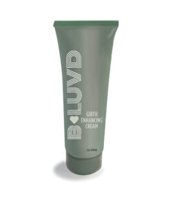 B-Luvd Girth Enhancing Cream in a sleek 2 oz pump bottle on a nightstand with soft lighting.