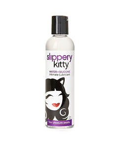 Slick bottle of Slippery Kitty Hybrid Lubricant 4 oz with a clean