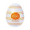 Tenga Egg Starry sleeve stretched open revealing densely-packed starry bump texture inside a white elastomer body on a plain background.