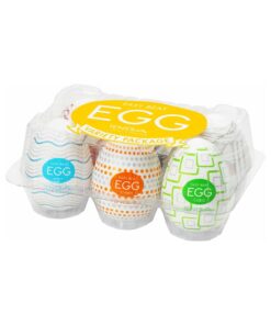 Tenga Egg Variety Pack Standard six colorful eggs with textured interiors on a white backdrop
