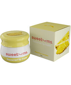 Sweetums Flavored Lip Balm Pineapple tube with built-in mirror and applicator showing glossy pineapple lip balm.