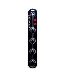 Prowler RED large silicone anal beads with graduated red spheres and wide retrieval loop on dark background