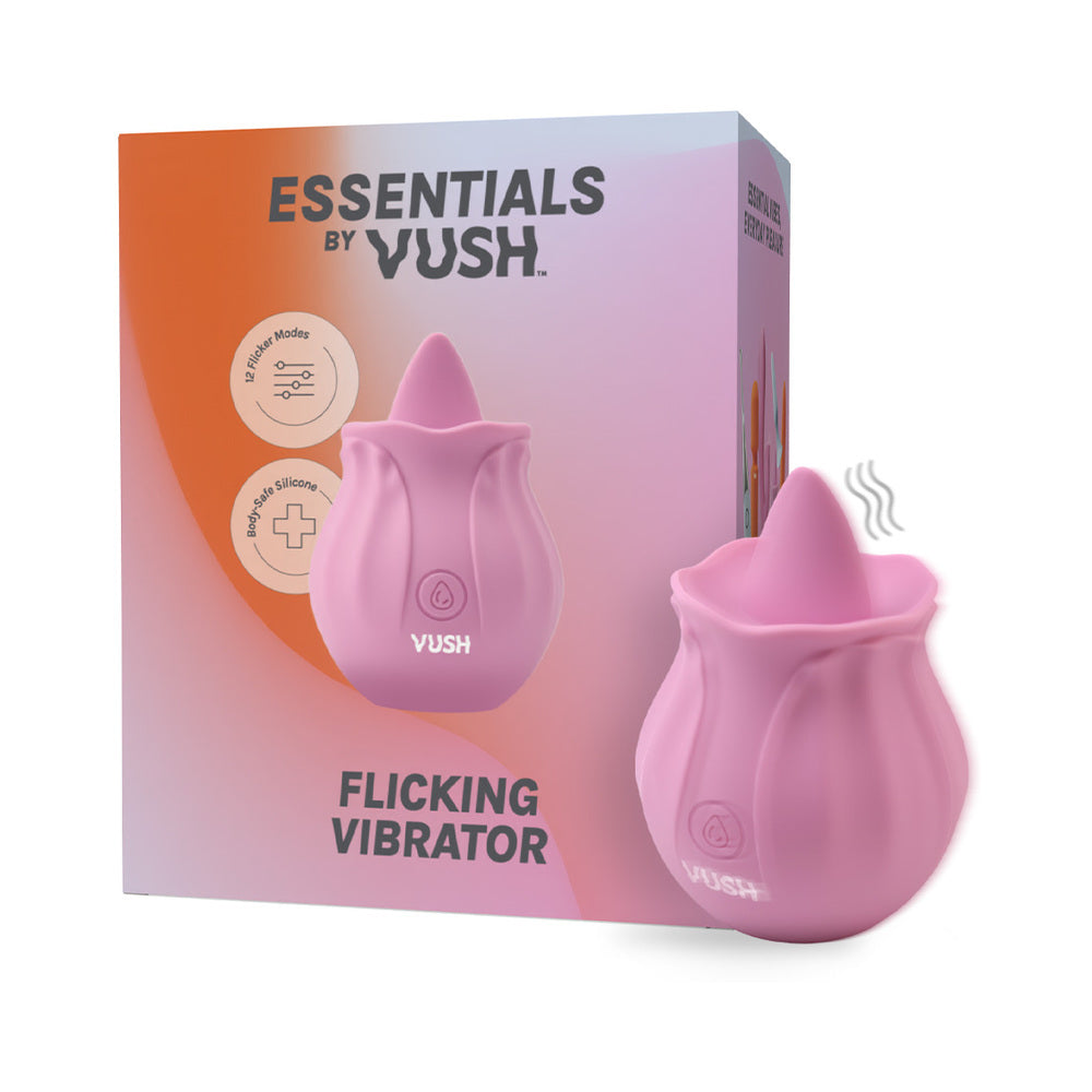 VUSH Essentials Flicking Vibrator shown in soft purple silicone with a flickering curved tip against a clean background.