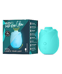 Romp Glow Rose rose clit sucker in glow-in-the-dark body-safe silicone with Pleasure Air Technology