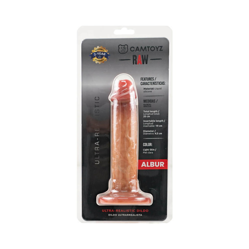 Camtoyz Ultra Realistic Dildo Albur in flesh tone with detailed veins and suction cup base against a white background.