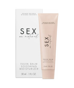Sex Au Naturel Vulva Balm tube with botanical extracts on rose background