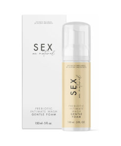 Sex Au Naturel Prebiotic Intimate Wash Gentle Foam bottle with pump on a bathroom shelf