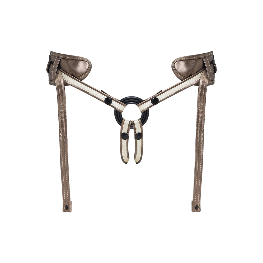 Strap-On-Me Leatherette Harness Desirous in black faux leather with adjustable straps and silver O-ring