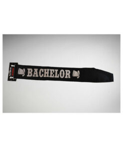 Bachelor Sash made of shiny black satin with bold white lettering