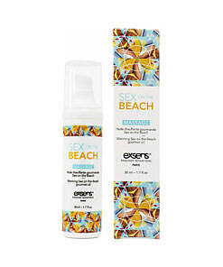 Exsens Warming Massage Oil Sex on the Beach 1.7 oz bottle with orange and peach cocktail illustration