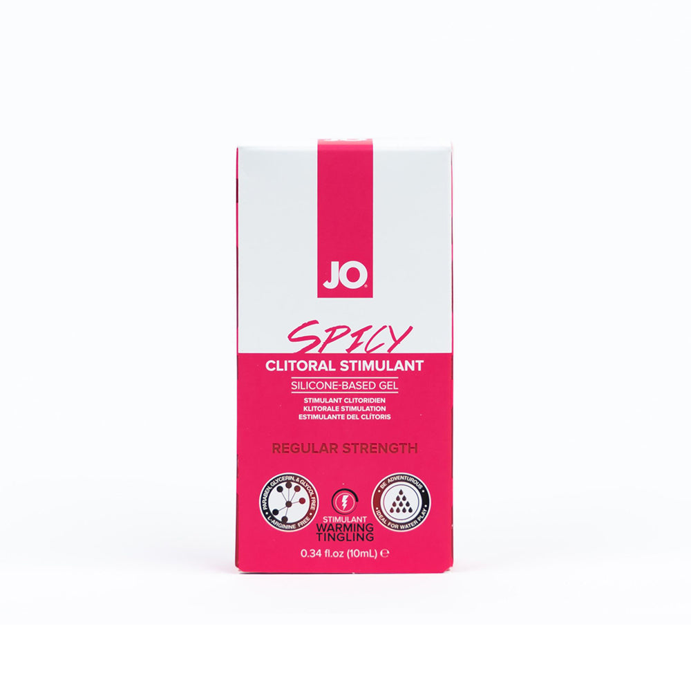 JO Spicy Clitoral Stimulant 0.34 oz gel tube on a nightstand