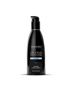 Wicked Ultra Chill cooling silicone lubricant 2 oz bottle on a dark background