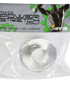 Clear thick power stretch donut cock ring from Si Novelties on a plain background