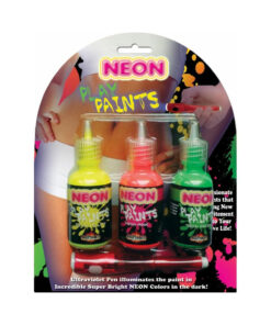 Neon body paints 3pk card blister pack with three bright color pots and ultraviolet penlight