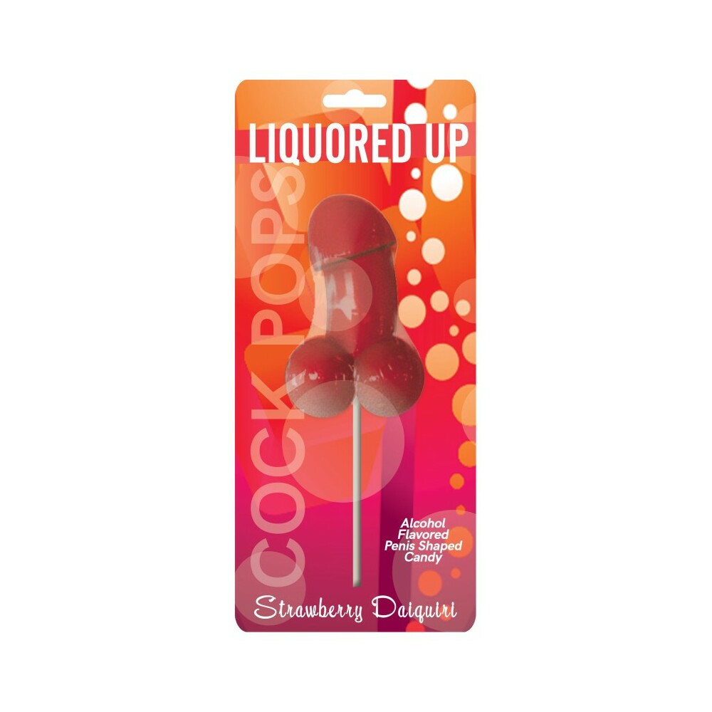 Liquored Up Cock Pop-Strawberry Daiquiri penis-shaped red lollipop on a stick