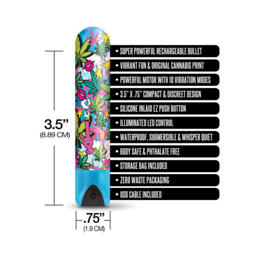 Prints Charming Buzzed Rechargeable 3.5" Bullet - Stoner Chick - Blue - Image 3