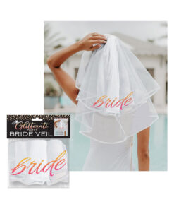 Glitterati Party Bride Veil with double-layered 22-inch fine tulle and rose-gold 'Bride' stamp