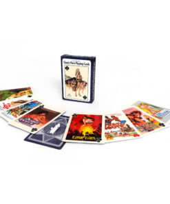 Classic Porn Playing Cards fan of cards showing vintage adult film poster art on a tabletop