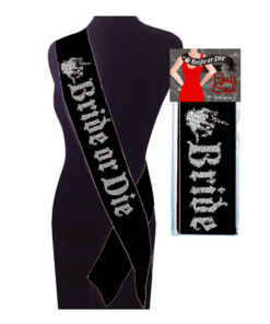 Bride Or Die Party Sash draped across a chair