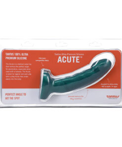 Tantus Acute emerald green curved dildo with pronounced ridges and glossy finish