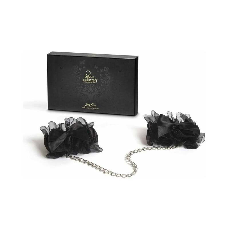 Bijoux Indiscrets Frou Frou Satin & Organza Cuffs displayed in soft lighting