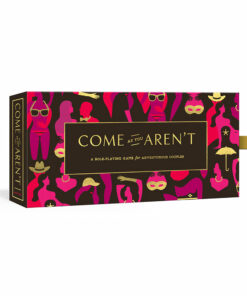 Come As You Aren't: A Roleplaying Game for Adventurous Adults box with colorful prompt cards and instruction booklet on a softly lit bedside table.