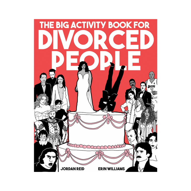 Cover of The Big Activity Book for Divorced People with bright yellow cover and humorous divorce-related activities.