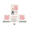 Colorful cards from Who's the Biggest Dick? Drinking Card Game fanned out next to drinks