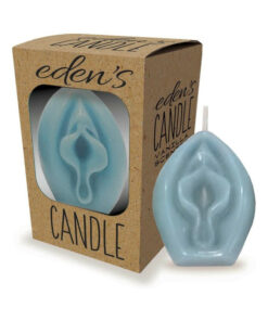 Eden's Vagina Candle Blue showing detailed vulva shape and soft blue wax