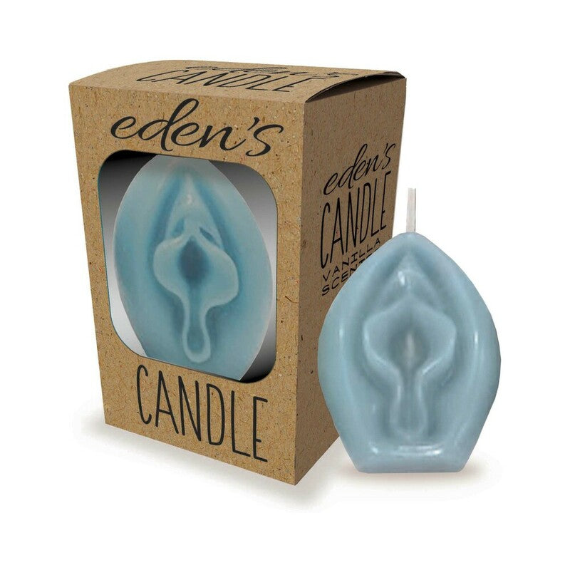 Eden's Vagina Candle Blue showing detailed vulva shape and soft blue wax