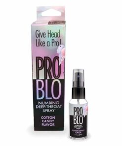 Pro Blo Numbing Deep Throat Spray Cotton Candy 1 oz bottle with pink and blue packaging