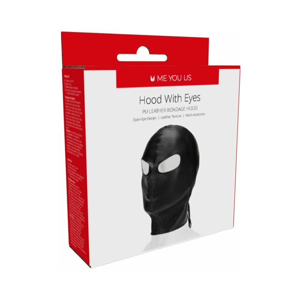 Black PU leather Me You Us Hood with Eyes