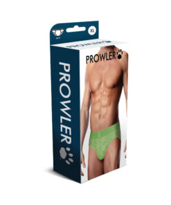 Prowler Lace Brief in neon green with sheer floral lace pattern