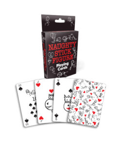 Naughty Stick Figure Playing Cards spread out on a table