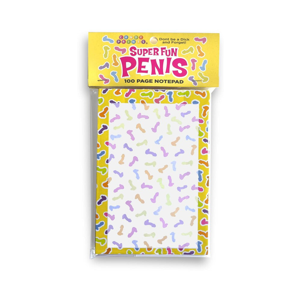 Super Fun Penis Notepad with colorful penis illustrations on a desk