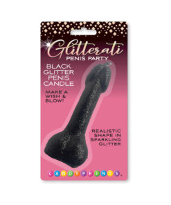 Black Glitter Penis Candle standing on a cake