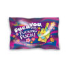 Colorful bag of small middle finger hard candies with 'Fuck You You Fucking Fuck' label