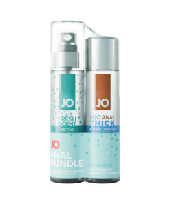 JO Limited Edition Anal Bundle featuring two 4 oz bottles: Anal Thick lubricant and Misting Toy Cleaner on a white background.